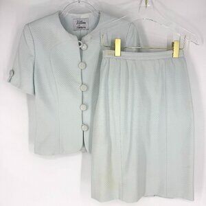 Vintage William Pearson Short Sleeve Jacket and Skirt Set Sky Blue Small